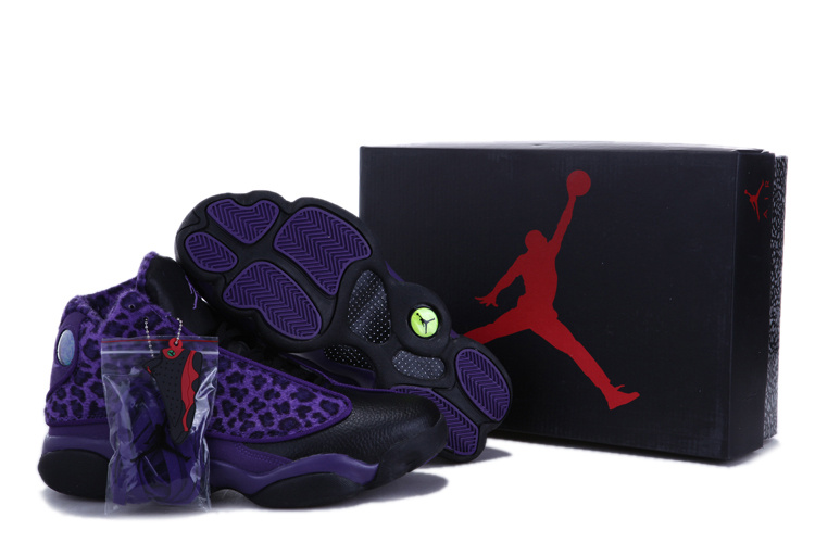 Authentic 2013 Air Jordan 13 Leopard Print Black Purple Shoes