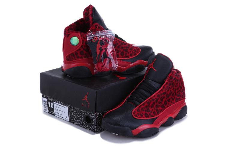 Authentic 2013 Air Jordan 13 Leopard Print Black Red Shoes - Click Image to Close