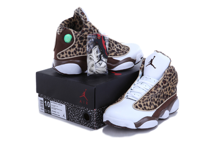 Authentic 2013 Air Jordan 13 Leopard Print White Coffe Shoes