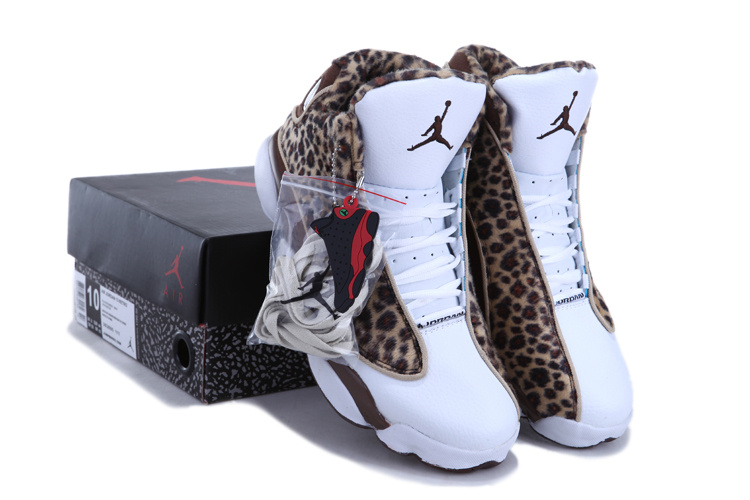 Authentic 2013 Air Jordan 13 Leopard Print White Coffe Shoes