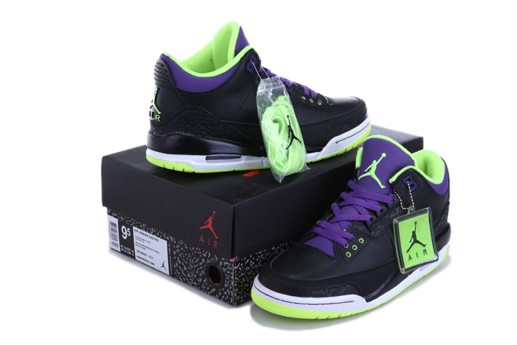 Authentic Jordan Retro 3 Black Green Purple Shoes
