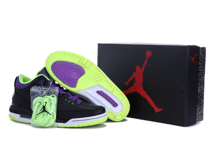Authentic Jordan Retro 3 Black Green Purple Shoes