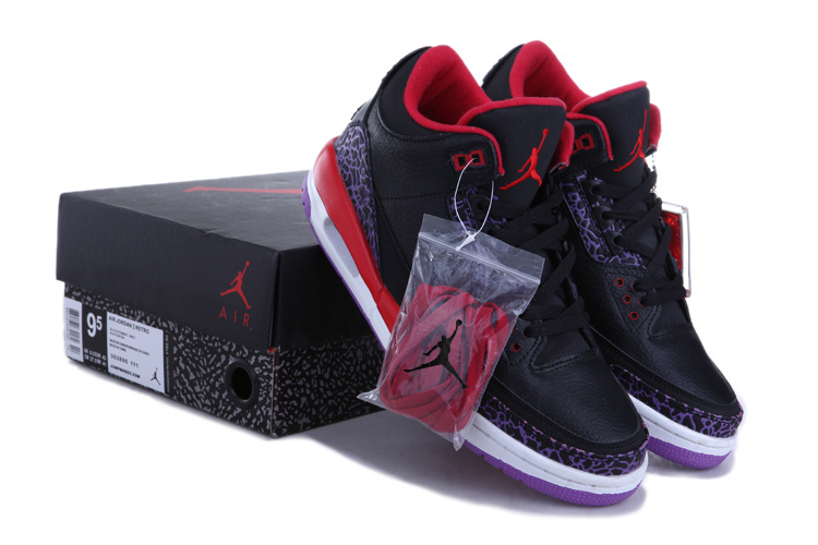 Authentic Jordan Retro 3 Black Red White Shoes - Click Image to Close