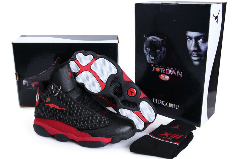 Hardback Authentic Jordan 13 Black Red Shoes - Click Image to Close