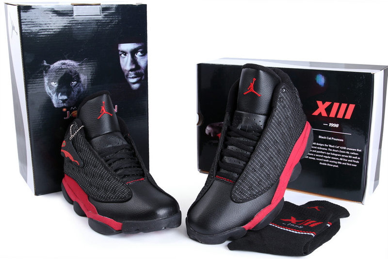 Hardback Authentic Jordan 13 Black Red Shoes - Click Image to Close