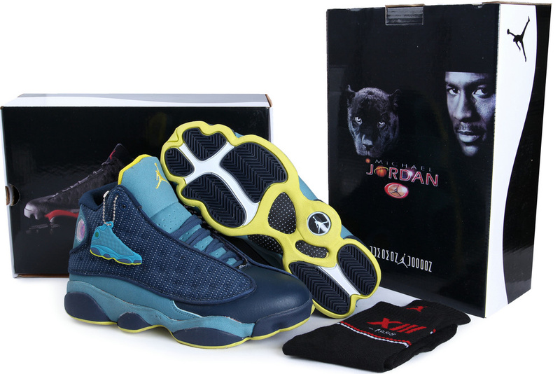 Hardback Authentic Jordan 13 Blue Yellow Shoes - Click Image to Close