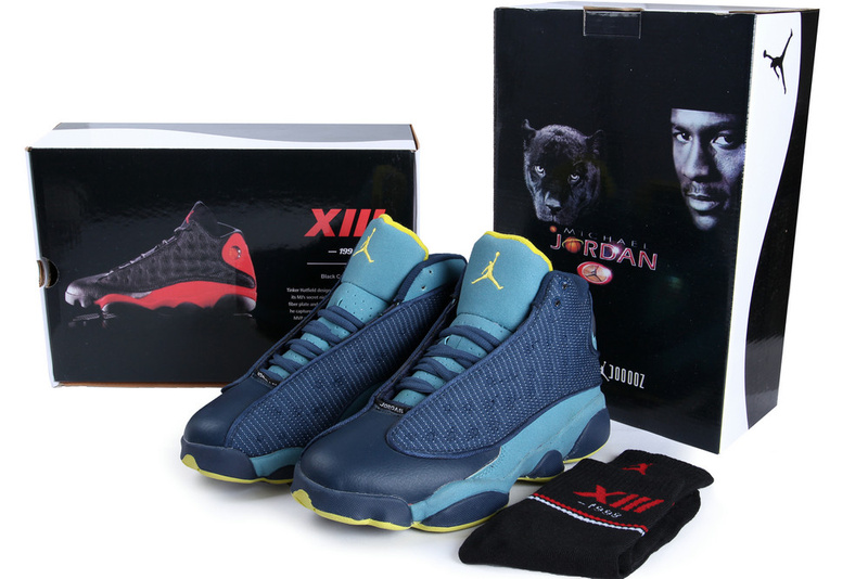 Hardback Authentic Jordan 13 Blue Yellow Shoes - Click Image to Close