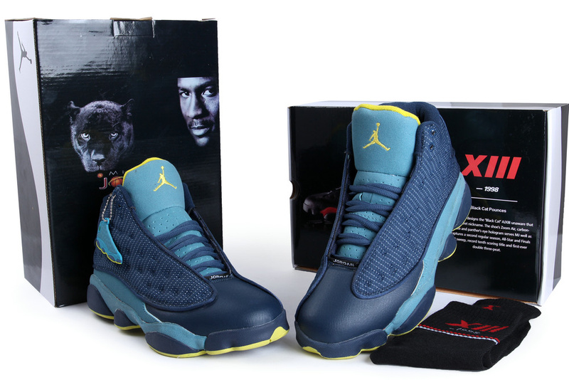 Hardback Authentic Jordan 13 Blue Yellow Shoes - Click Image to Close