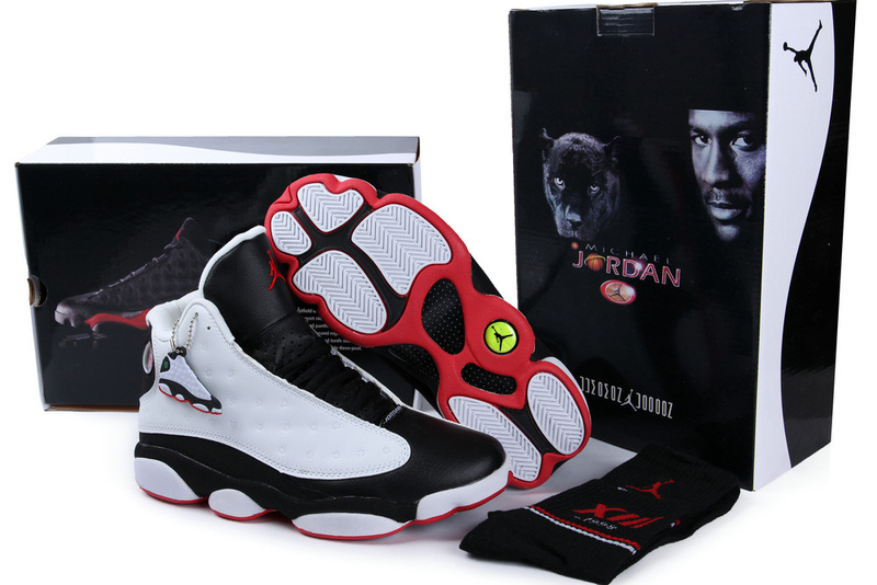 Hardback Authentic Jordan 13 White Black Red Shoes - Click Image to Close