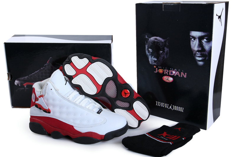 Hardback Authentic Jordan 13 White Red Black Shoes