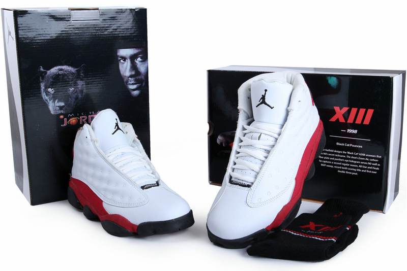 Hardback Authentic Jordan 13 White Red Black Shoes