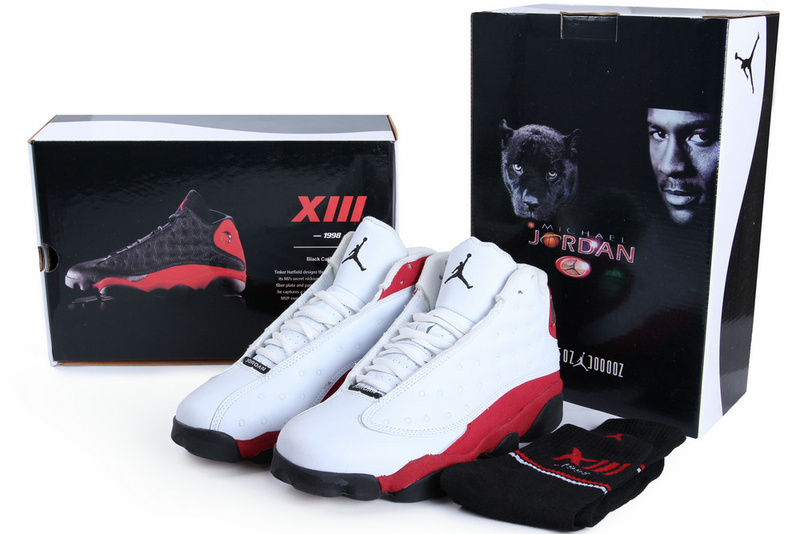 Hardback Authentic Jordan 13 White Red Black Shoes