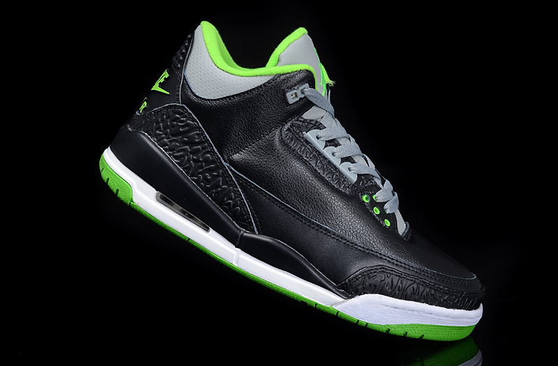 New Authentic Jordan 3 Black Green Shoes - Click Image to Close