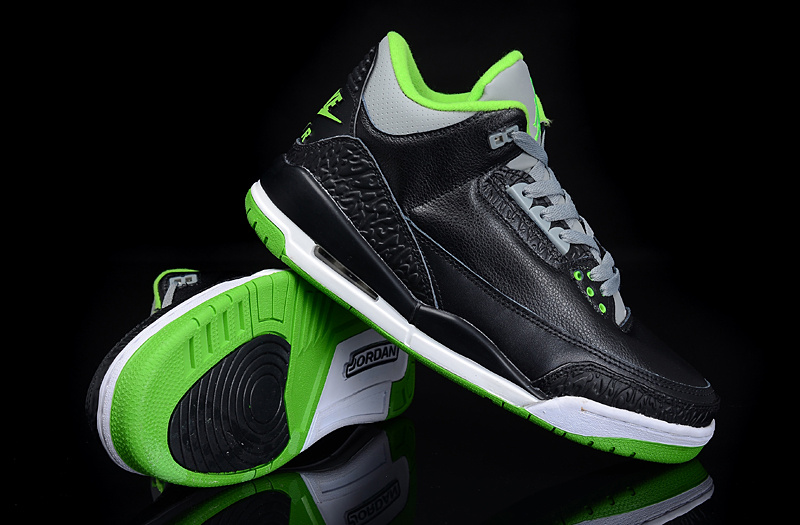 New Authentic Jordan 3 Black Green Shoes - Click Image to Close
