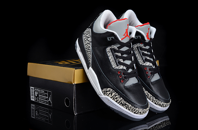 New Authentic Jordan 3 Black Grey Cement Shoes - Click Image to Close