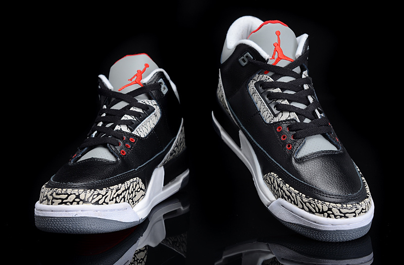 New Authentic Jordan 3 Black Grey Cement Shoes - Click Image to Close