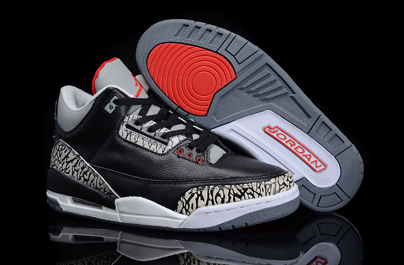 New Authentic Jordan 3 Black Grey Cement Shoes - Click Image to Close
