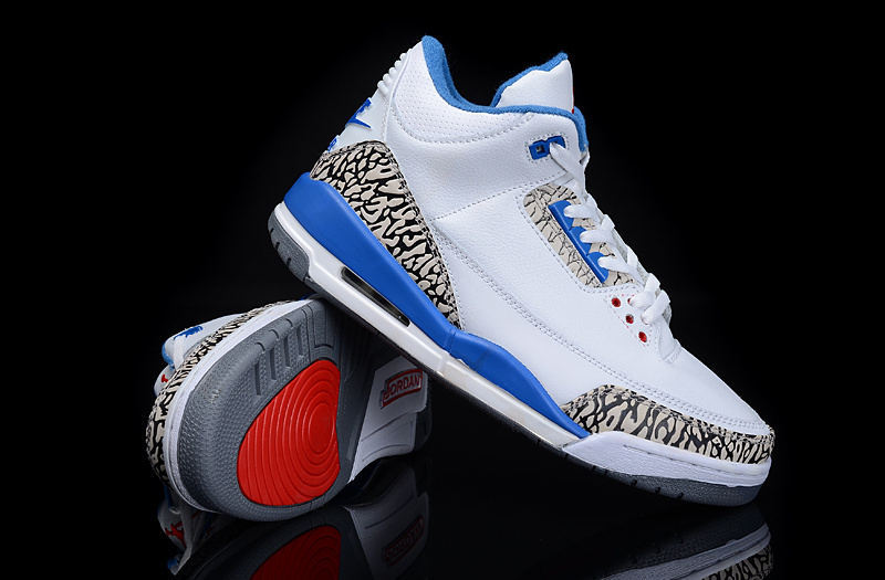 New Authentic Jordan 3 White Blue Shoes - Click Image to Close