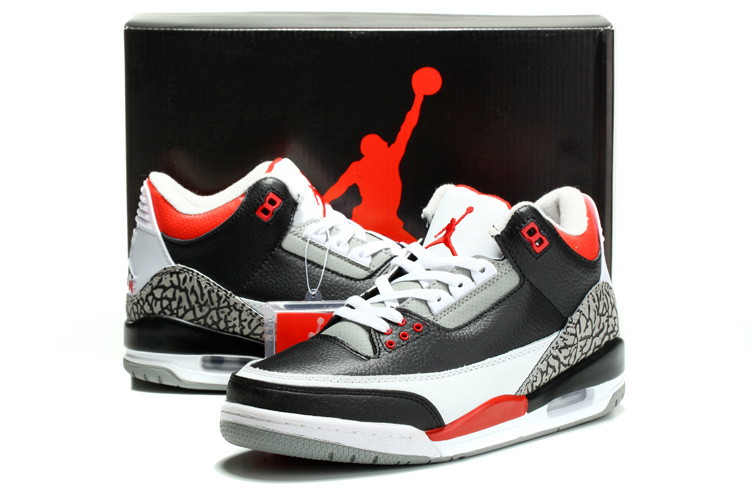 2014 Air Jordan Retro 3 Black White Red Cement Shoes