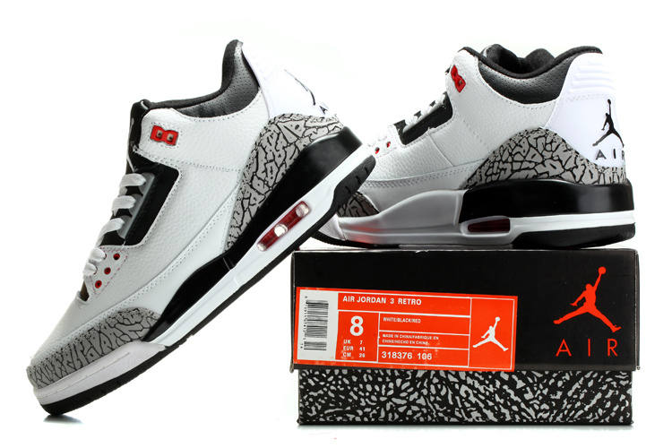 2014 Air Jordan Retro 3 White Black Grey Cement Shoes