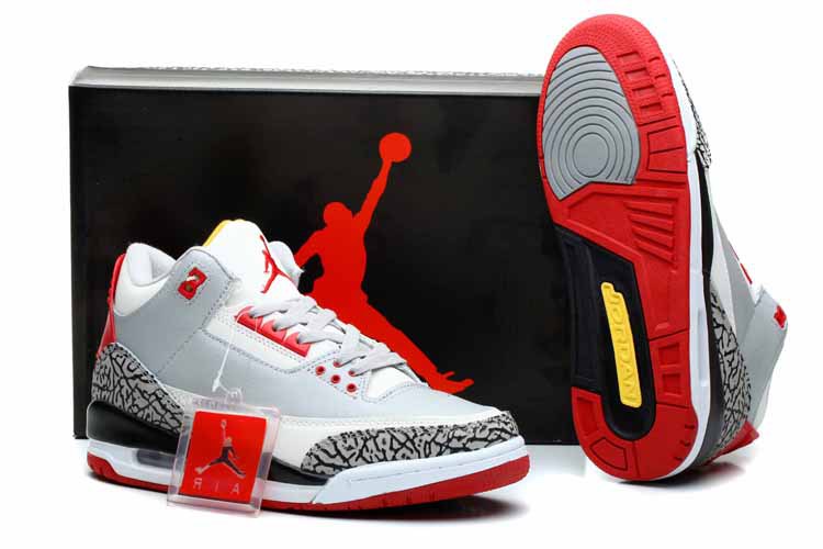 2014 Air Jordan Retro 3 White Grey Cement Black Red Shoes - Click Image to Close