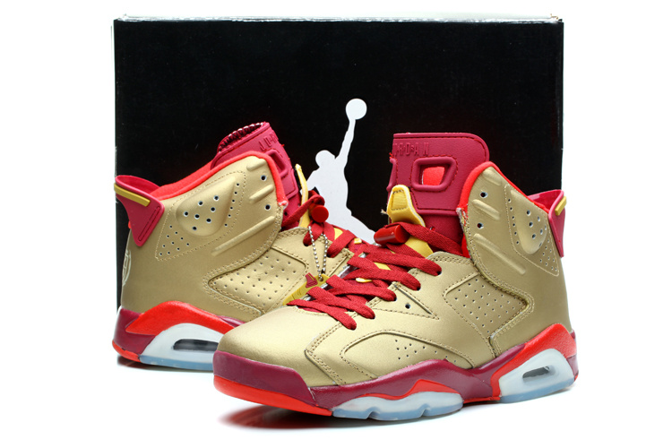 2014 Air Jordan Retro 6 Gold Red Shoes - Click Image to Close