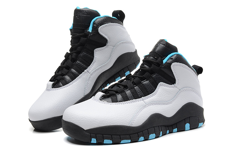 2014 New Jordan 10 Retro Transparent Sole White Black Blue Shoes