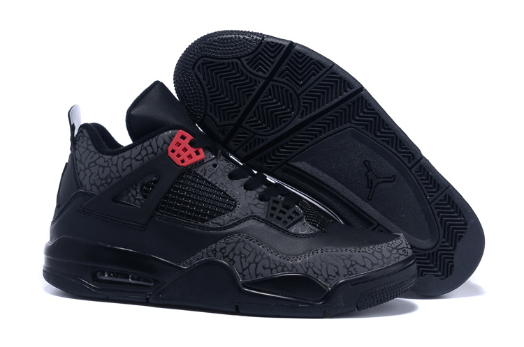 Real 2015 Air Jordan 4 Follow Print Black Red Shoes