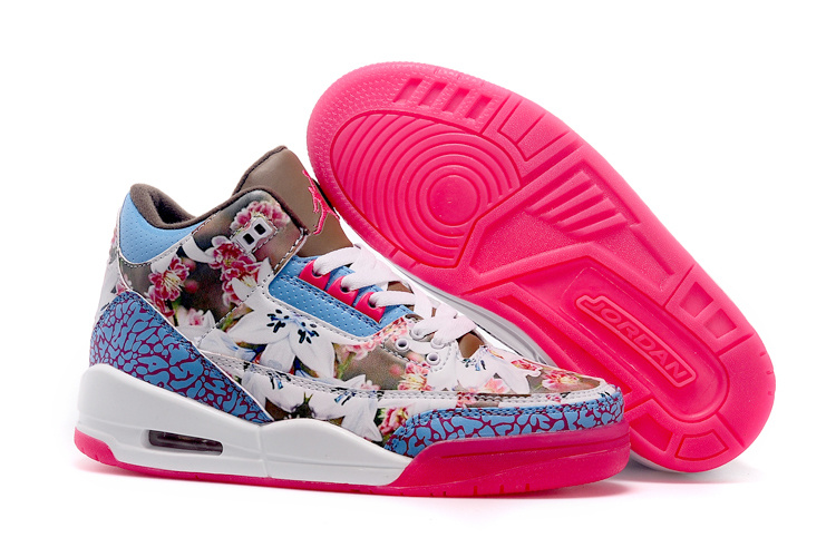 2015 Air Jordan 3 GS School Season Brown Blue Pink Shoes - Click Image to Close