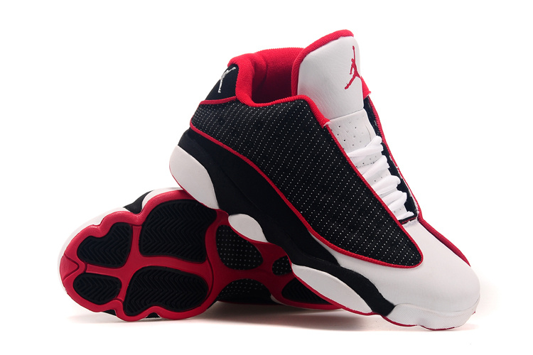 Cheap Real 2015 Air Jordan 13 Low Black White Red Shoes - Click Image to Close