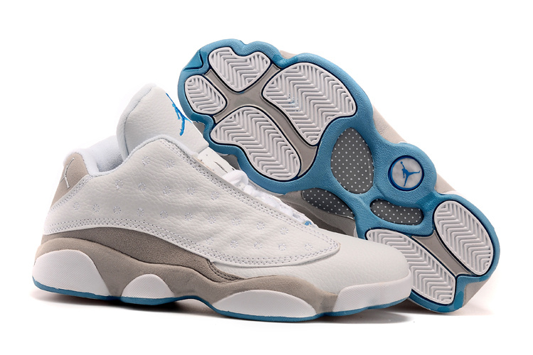 Cheap Real 2015 Air Jordan 13 Low White Grey Blue Shoes - Click Image to Close