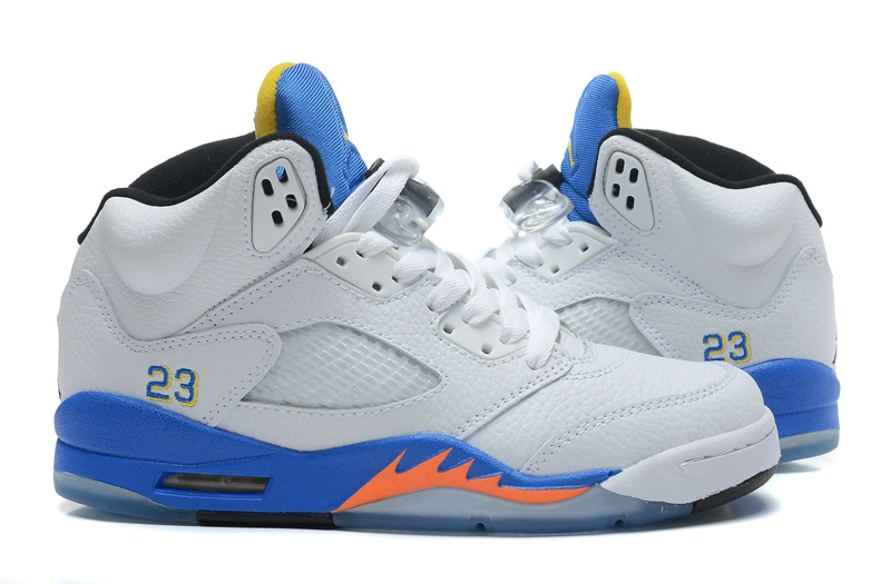 Cheap New Air Jordan 5 Retro White Blue Orange Shoes