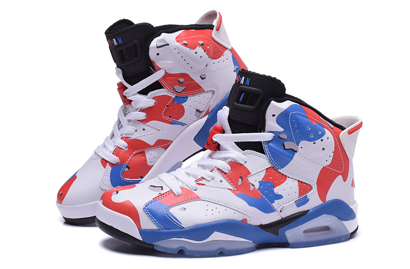 Cheap Real 2015 Air Jordan 6 Lover White Red Blue Shoes - Click Image to Close