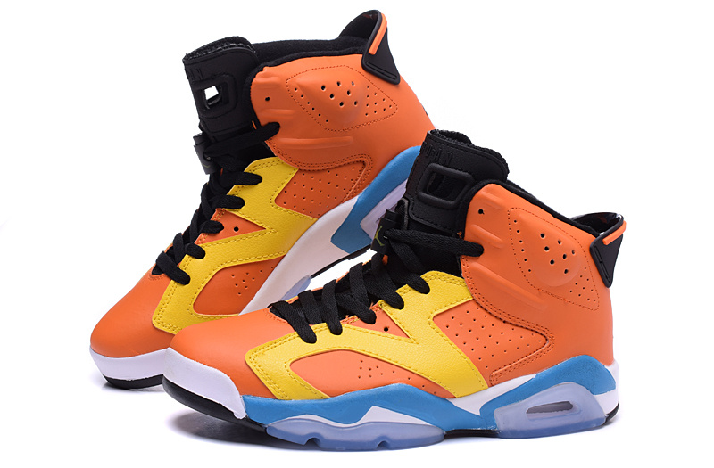 Cheap Real 2015 Air Jordan 6 OG Orange Yellow Blue Shoes - Click Image to Close