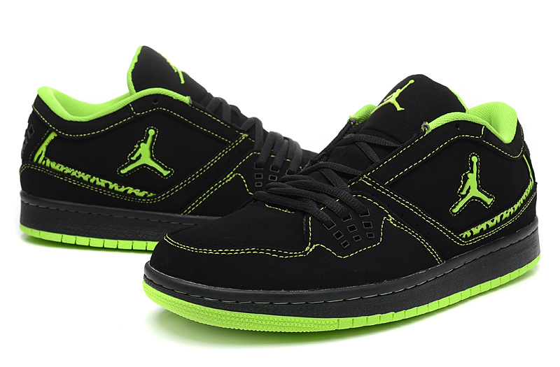 Real 2015 Air Jordan 1 Low Black Green Shoes