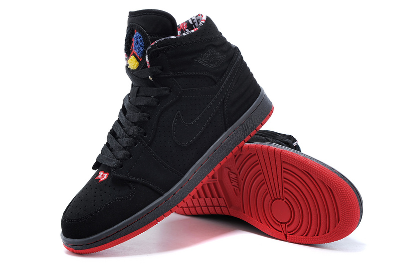 Real 2015 Air Jordan 1 Retro Black Red Shoes - Click Image to Close