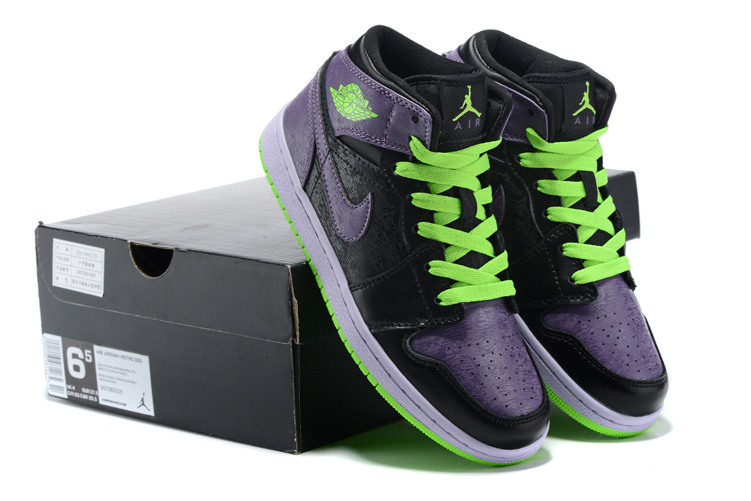 Real 2015 Air Jordan 1 Retro Purple Black Green Shoes - Click Image to Close