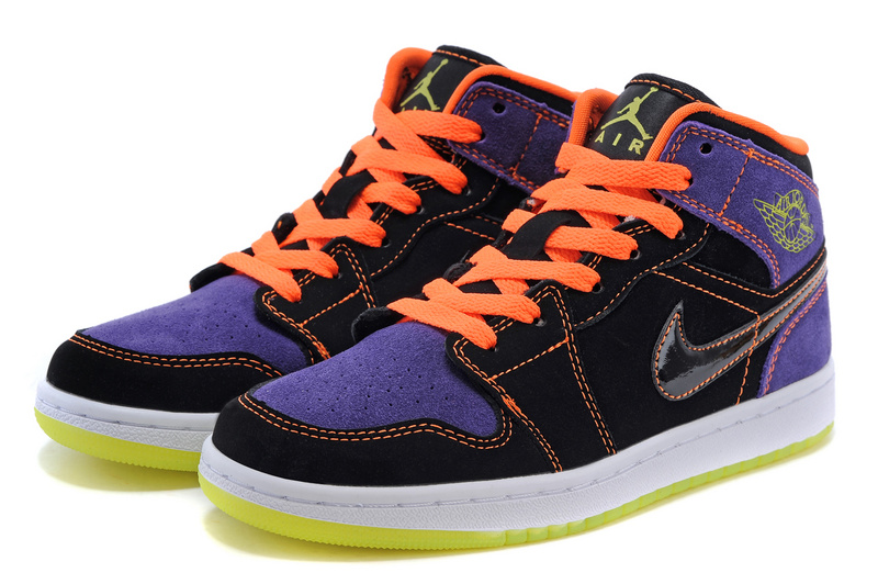 Real 2015 Air Jordan 1 Retro Purple Black Orange Shoes