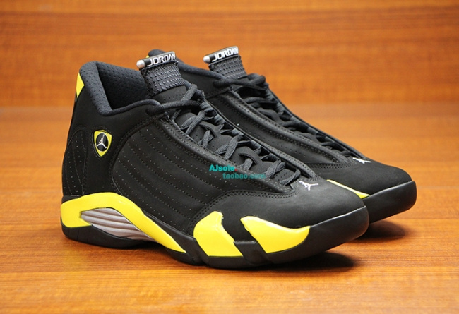 Real 2015 Air Jordan 14 Retro Black Yellow Shoes - Click Image to Close