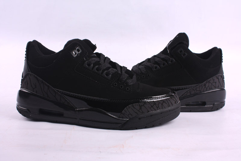 Real Air Jordan 3 Retro All Black Lover Shoes - Click Image to Close