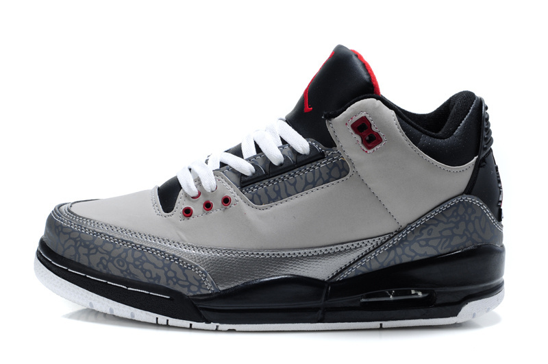 Real Air Jordan 3 Retro Grey Black Red Lover Shoes - Click Image to Close