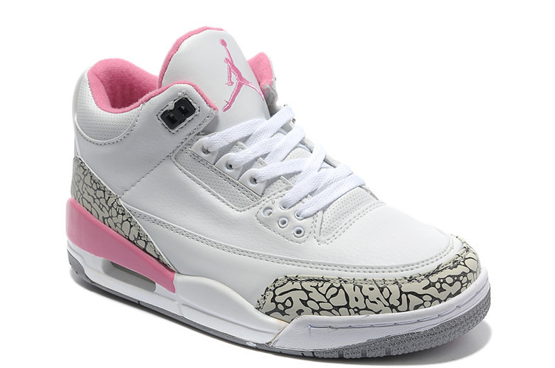 Real Air Jordan 3 Retro White Cement Grey Pink Women Shoes