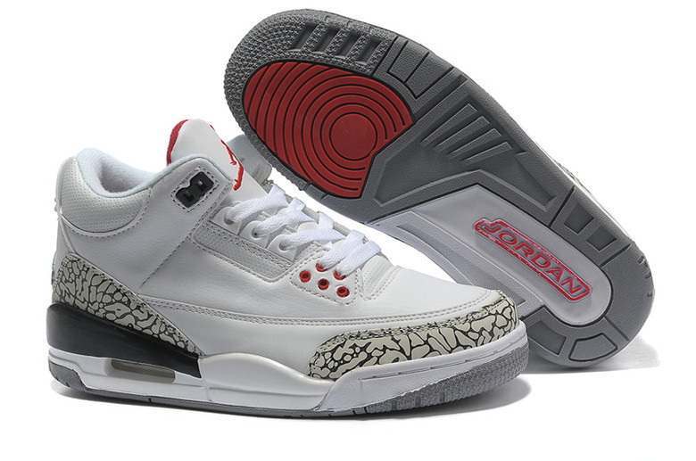 Real 2015 Air Jordan 3 Retro White Cement Grey Red Lover Shoes