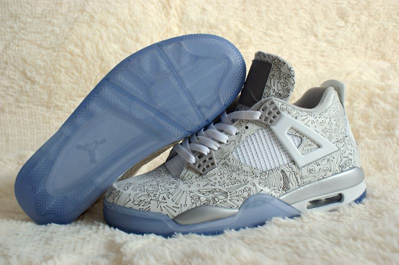 Real 2015 Air Jordan 4 Retro White Silver Shoes - Click Image to Close