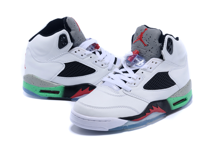 Real 2015 Air Jordan 5 Retro White Black Red Green Shoes - Click Image to Close