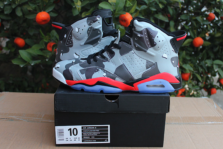 Real 2015 Air Jordan 6 Retro Grey Black Red Shoes - Click Image to Close