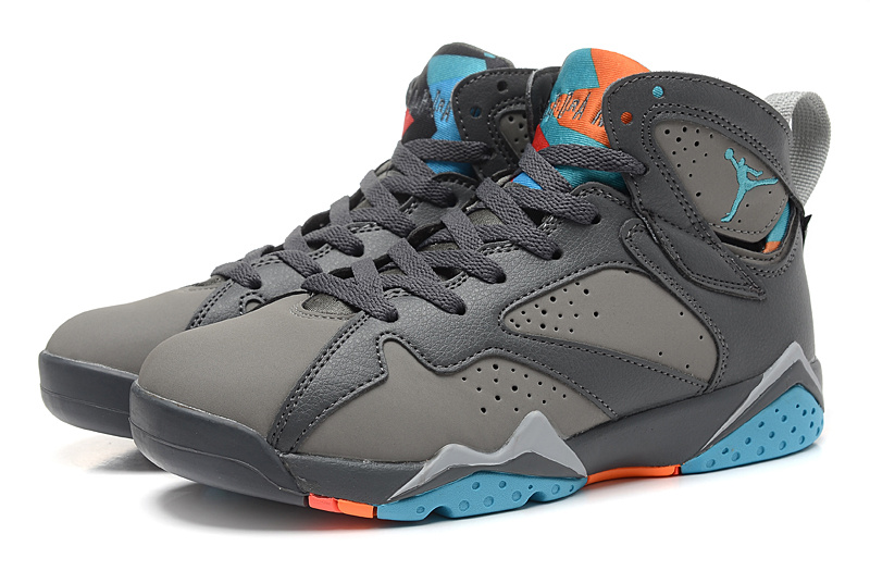 Real 2015 Air Jordan 7 Retro Grey Black Blue Shoes - Click Image to Close