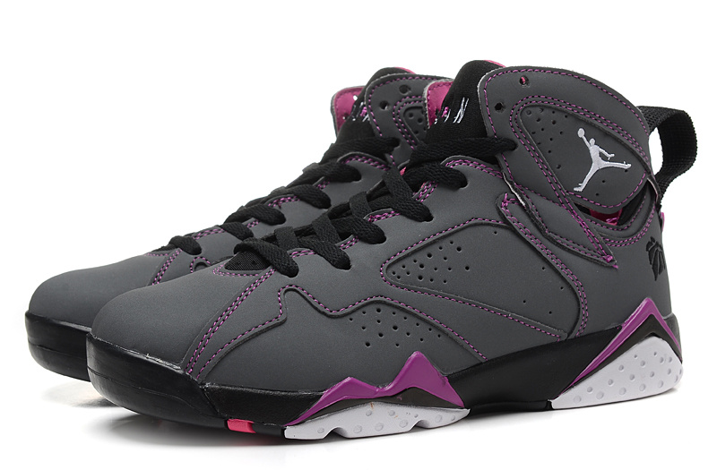 Real 2015 Air Jordan 7 Retro Grey Black Purple Women Shoes