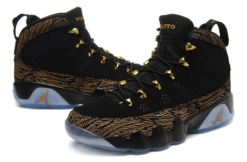 Real 2015 Air Jordan 9 Retro Black Gold Shoes