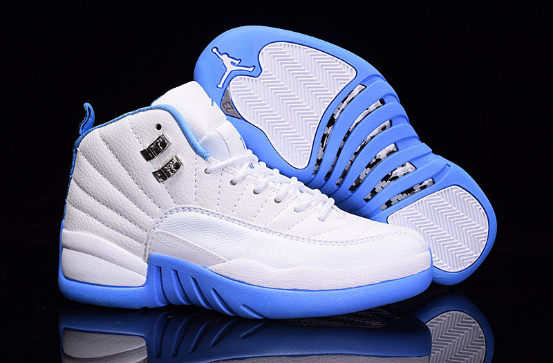 2016 Air Jordan 12 GS Melo White University Blue - Click Image to Close